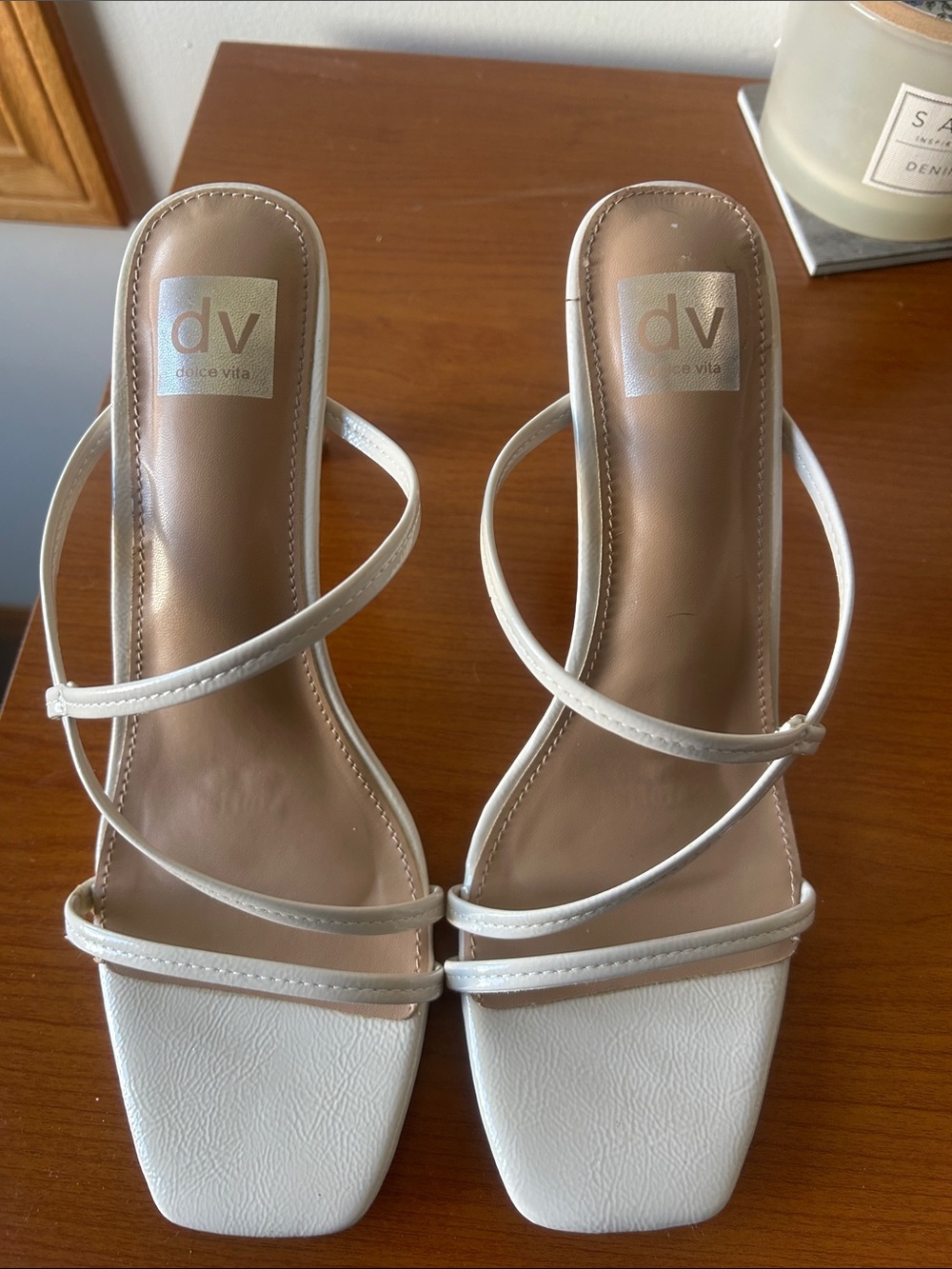 DV by Dolce Vita White Multi-Strap Square-Toe Heeled Sandals